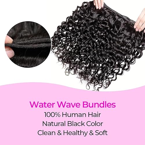 Miniatura 3 de Manojos de cabello humano ondulado de agua, 1 manojos de 14 pulgadas, 100% sin procesar, 10A, extensiones de cabello humano virgen brasileño 10A,