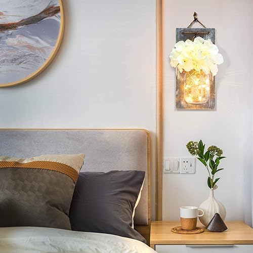 Miniatura 2 de Lightess SYA11 - Luces de pared con tarro de masón, con control remoto, decoración rústica de pared de dormitorio, aplique colgante a pilas con