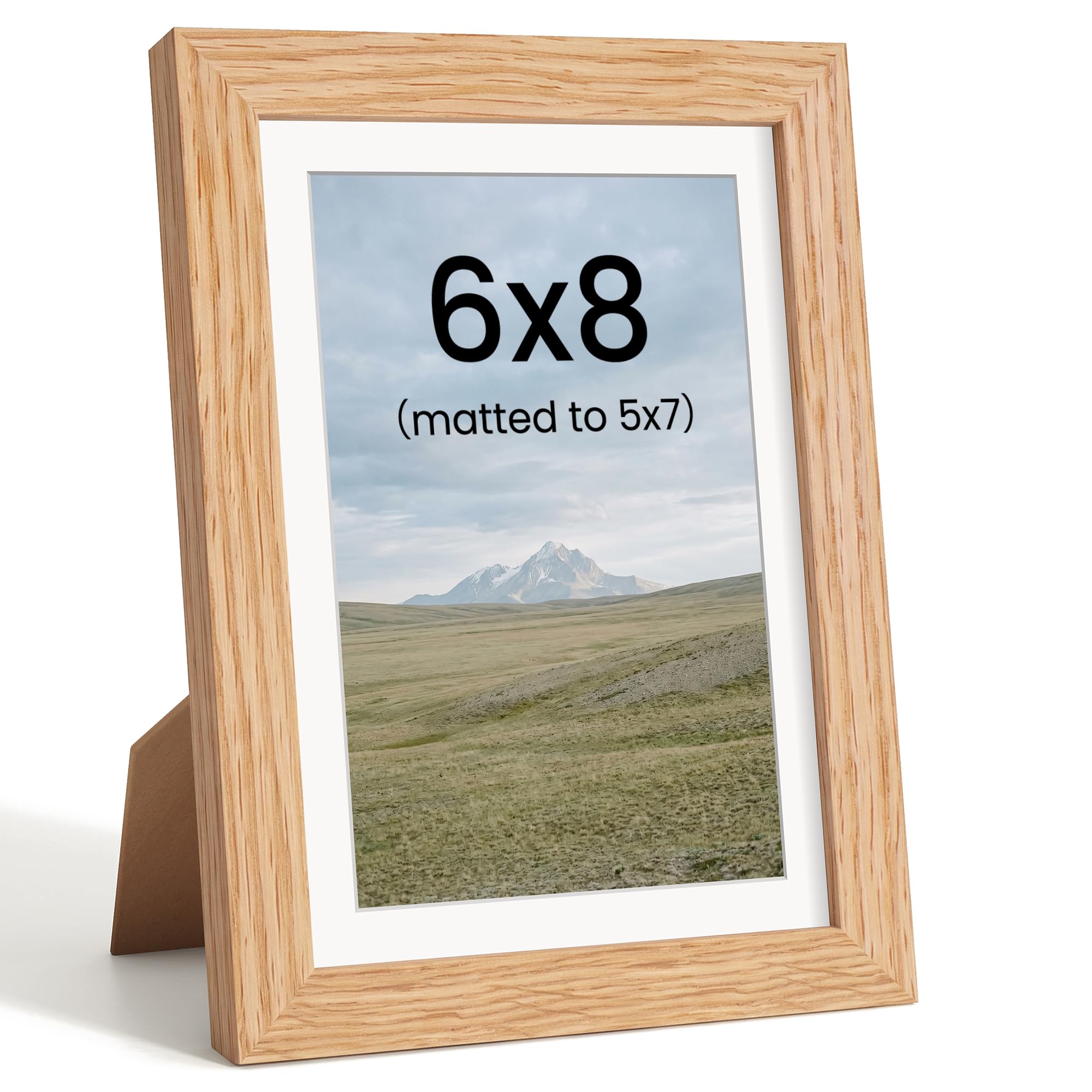 8x6 Photo Frame, Solid Oak Wood, Mat fits 7x5, Tabletop & Wall Mount