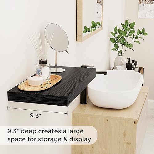 Miniatura 4 de Fun Memories 16 Inch Long Floating Shelves in Black, 9.3 Inch Deep Floating Shelf for Wall, Living Room, Kitchen, Rustic Deep Wood Shelves for