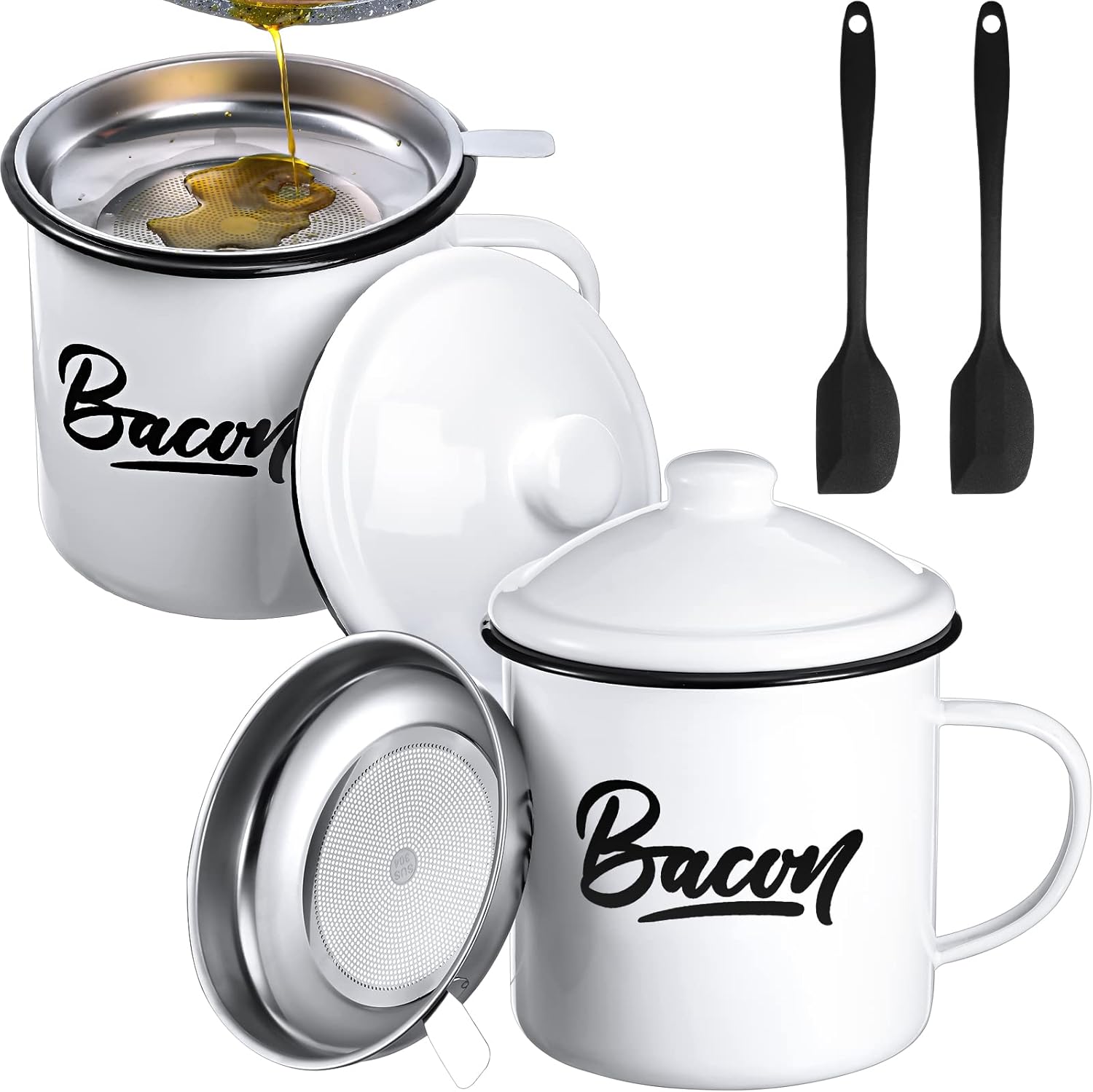 Zubebe 2 Sets Bacon Grease Container with strainer Lid 46