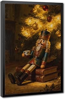 YFET The Nutcracker A Soldier's Repose Christmas Wall Art Prints Canvas Posters Pink Watercolor Painting Pictures for Winter Xmas Home Office Gallery Party Decor Hangable Black Frame 08x12in(20x30cm)