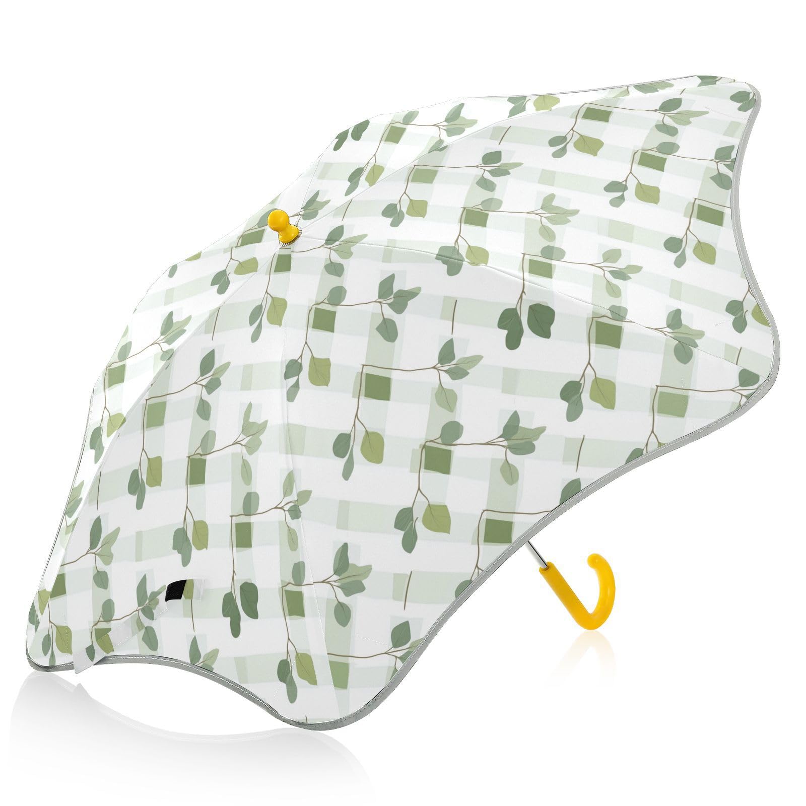 Green Leafs Siatki Parasole dziecięce na deszcz, deszcz i wiatroszczelny parasol z odblaskowym paskiem parasole podróżne odporne na szczypanie dla chłopców dziewcząt