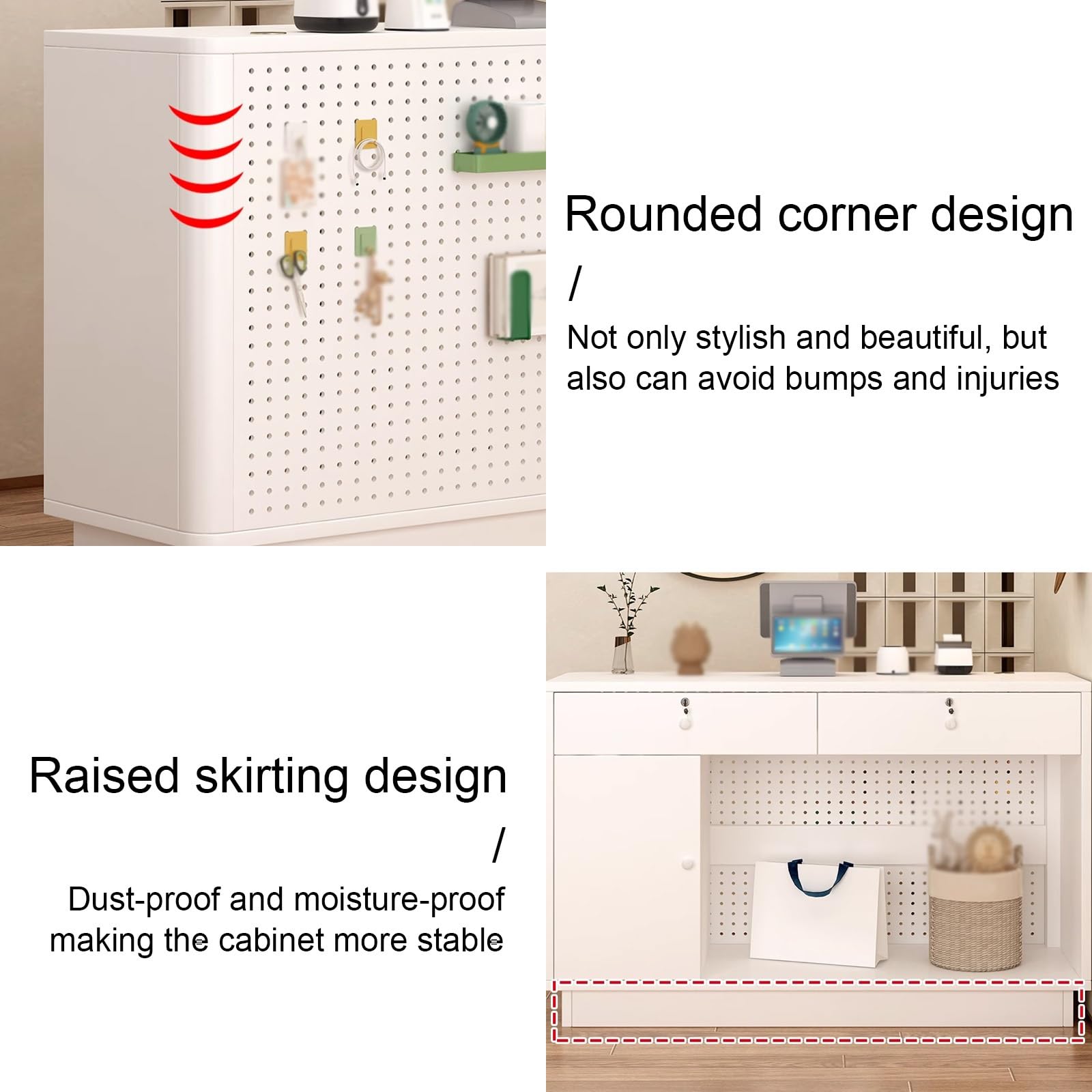 Bureau de réception moderne avec panneau perforé, support de registre de vente au détail, grand bureau pour bureau, entreprise, restaurant, beau salon, magasin de vêtements – Polyvalent et fonctionnel