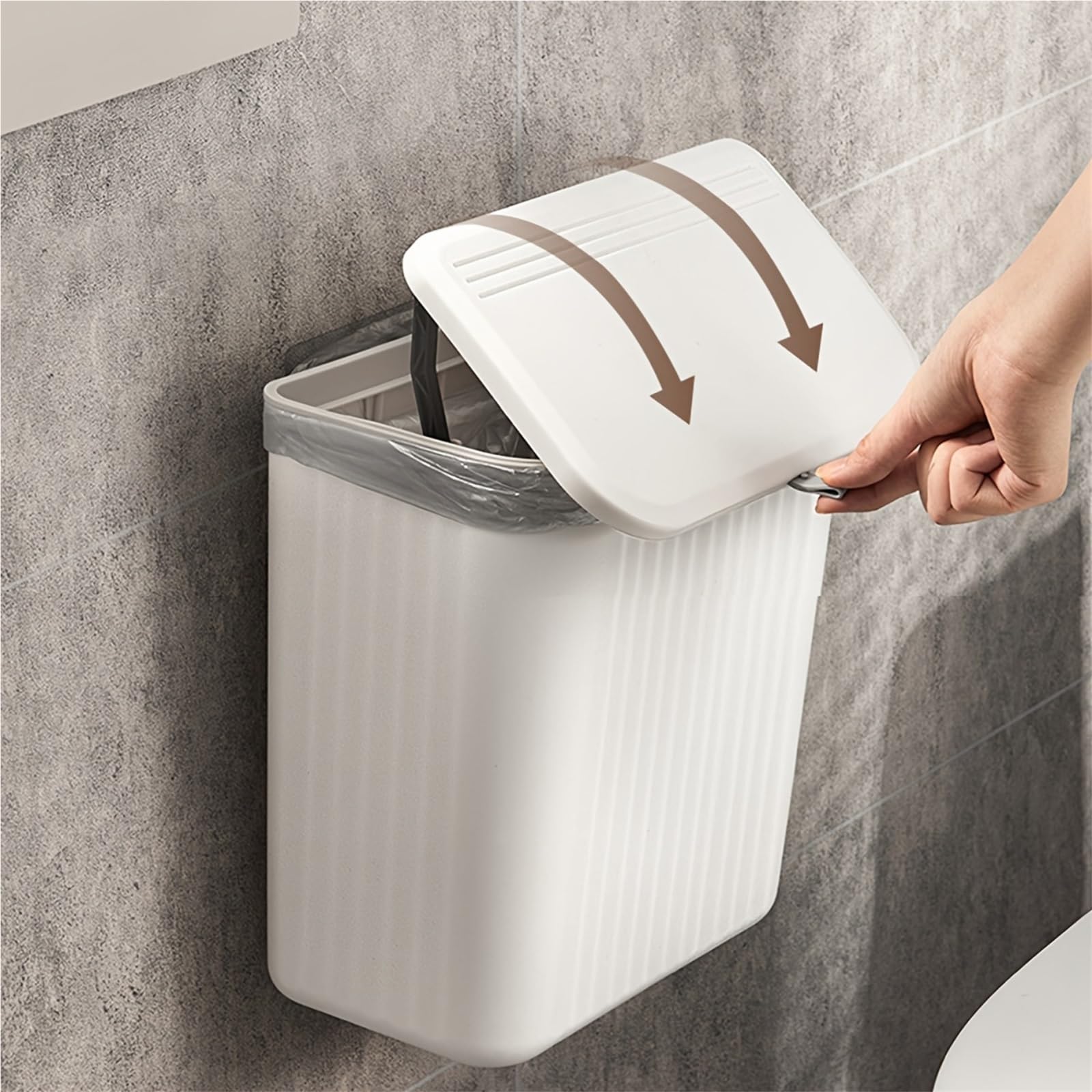 Cestino A Parete Pattumiera da Parete in Plastica, Design Quadrato Salvaspazio, Pattumiera da Bagno 2 in 1 con Porta Carta Igienica(L)