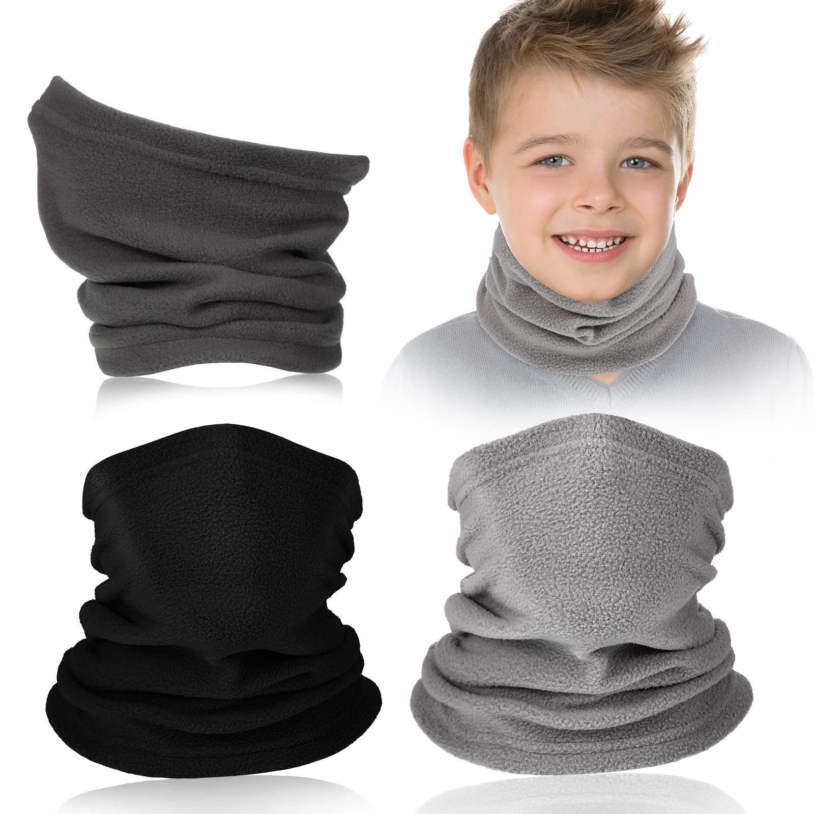 Kids Neck Warmer 3 Pieces Winter Fleece Neck Gaiter Windproof Face Mask Cover Winter Ski Tube Scarf for Kids Boys Girls