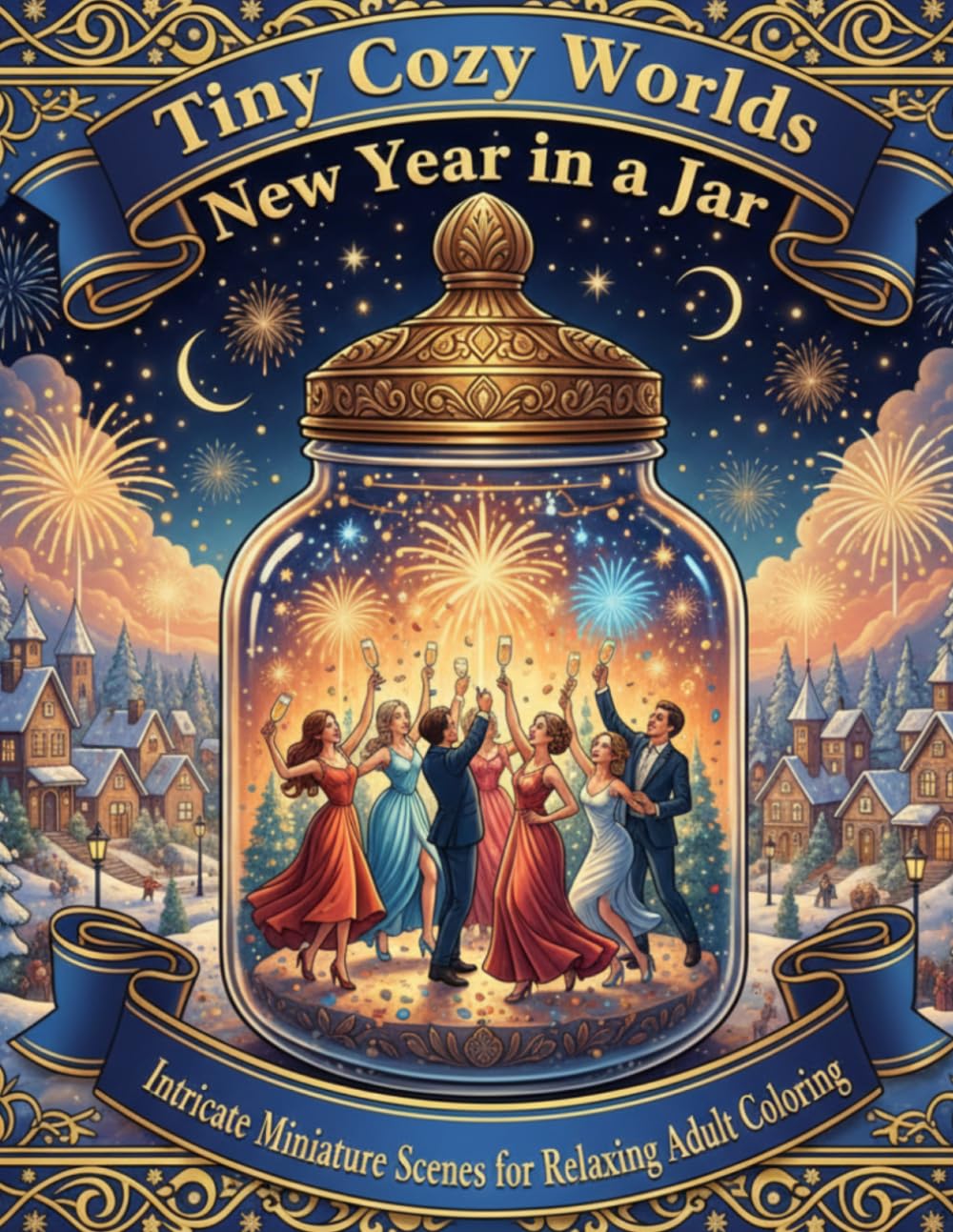 Tiny Cozy Worlds: New Year in a Jar: Intricate Miniature Scenes for Relaxing Adult Coloring