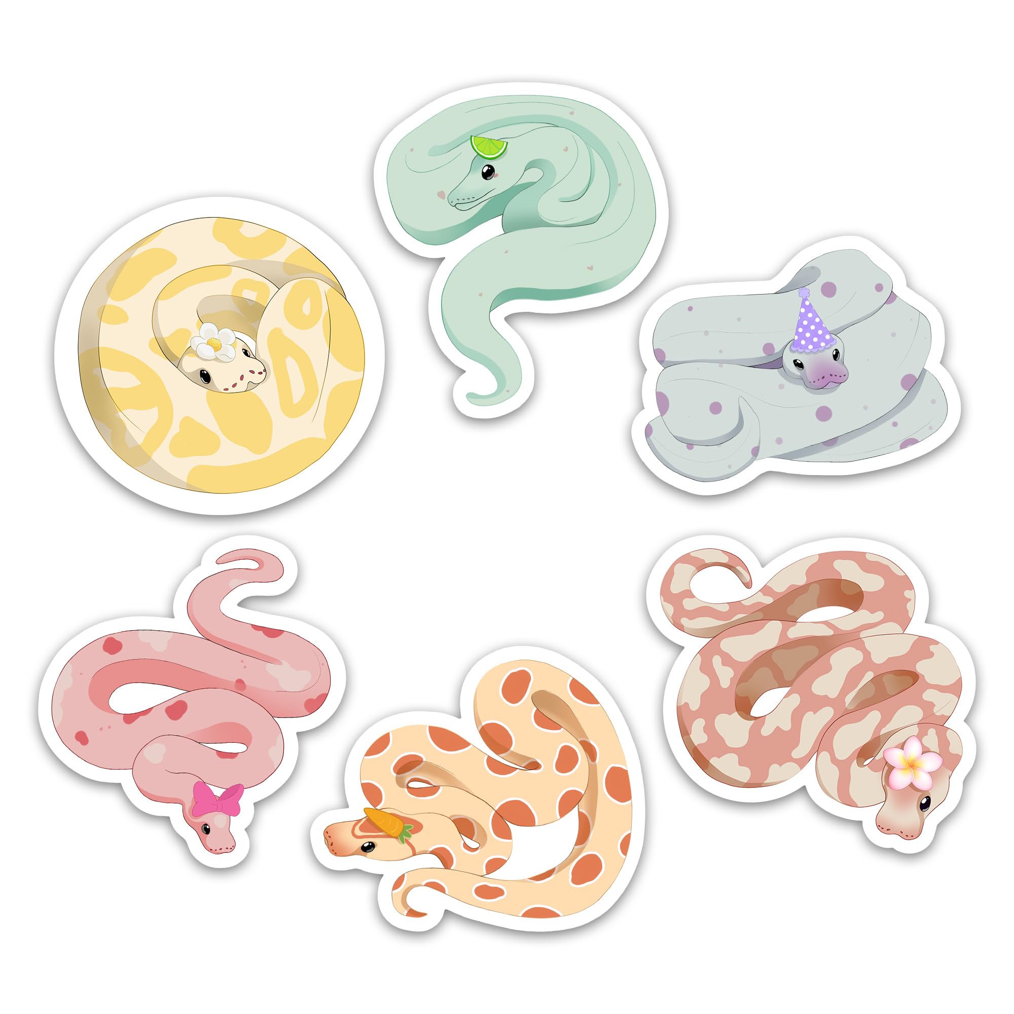 6PCs Cute Snake Sticker Set, Rainbow Snake Buddies Waterproof Vinyl Stickers for Laptop Phone Case Tablet Water Bottle Tumbler, Colorful Kawaii Reptile Decals Gifts for Adults Teens Kids (Size 3")