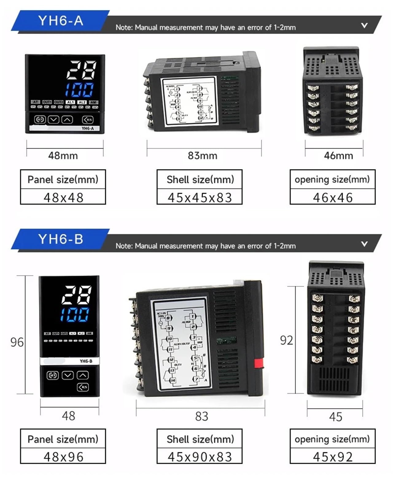 YH6-AK BK DK EK 220VAC PID SSR Relè Doppia Uscita Digitale Intelligente Termostato Termometro(YH6-BK)