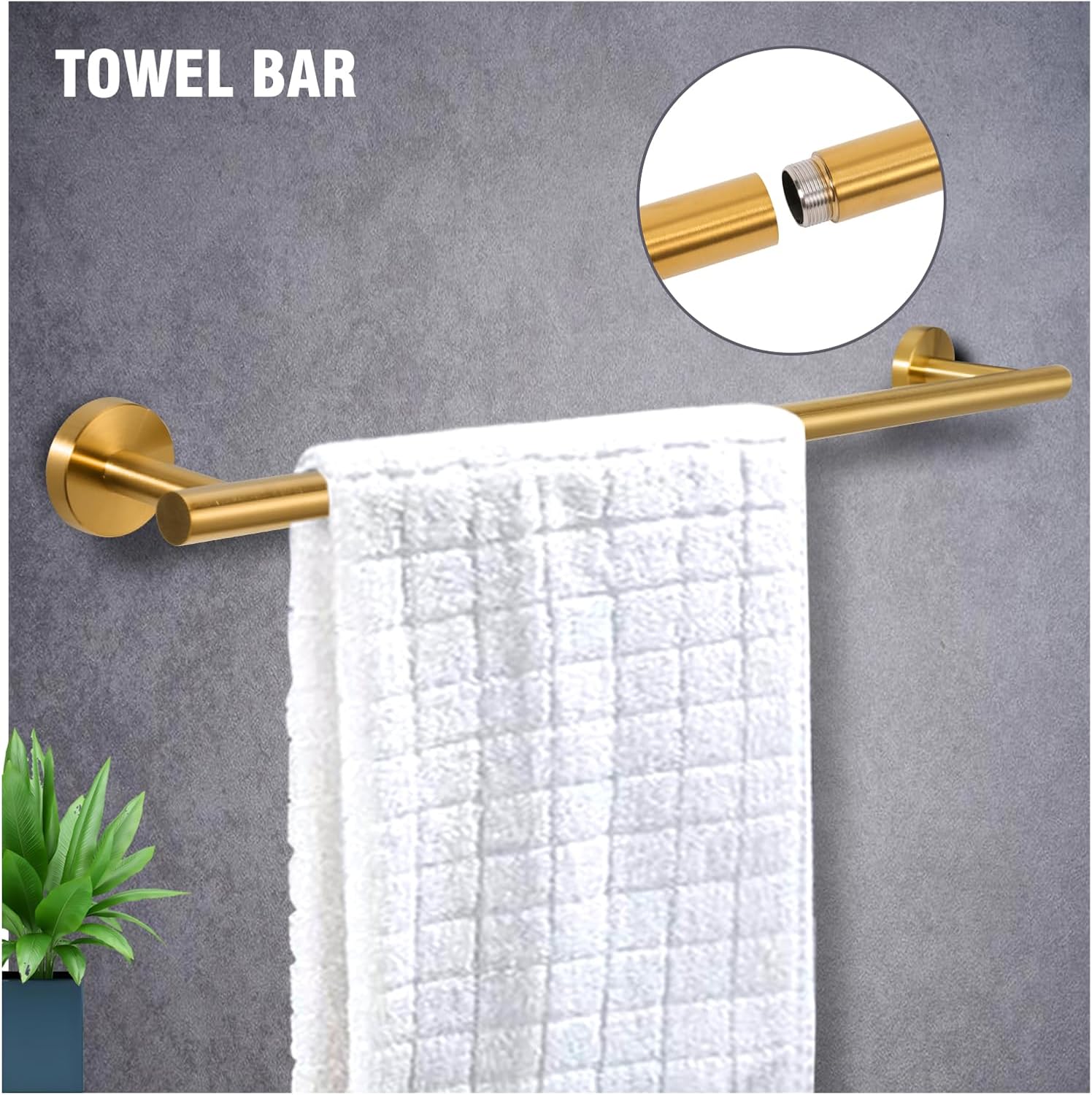 5-Piece Towel Racks for Bathroom, Stainless Steel Bathroom Accessories Set, Bathroom Towel Holder Wall Mounted, Sturdy Bath Towel Bar Set Bathroom Hardware Set (Brushed Gold) - Image 2