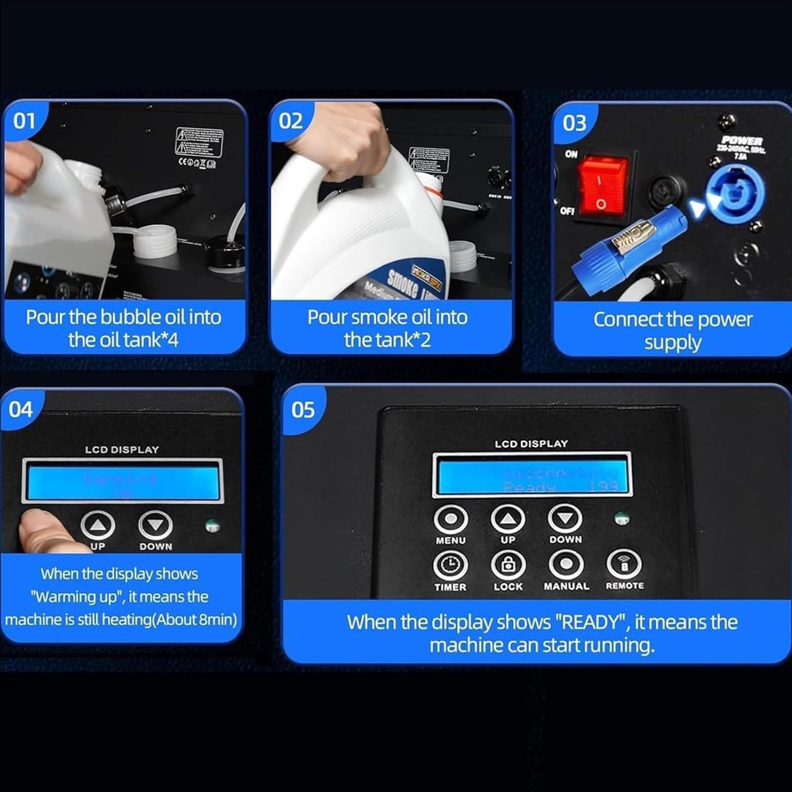 MáQuina de Burbujas de Humo con Led de 3000 W, 4 Boquillas MáQuina de Burbujas De Humo Profesional con Luces, Panel de Control LCD, Capacidad del Tanque: 1.2 L