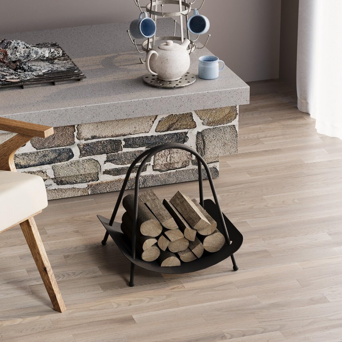 Calicosy Range bûches Design en métal Noir H50 cm