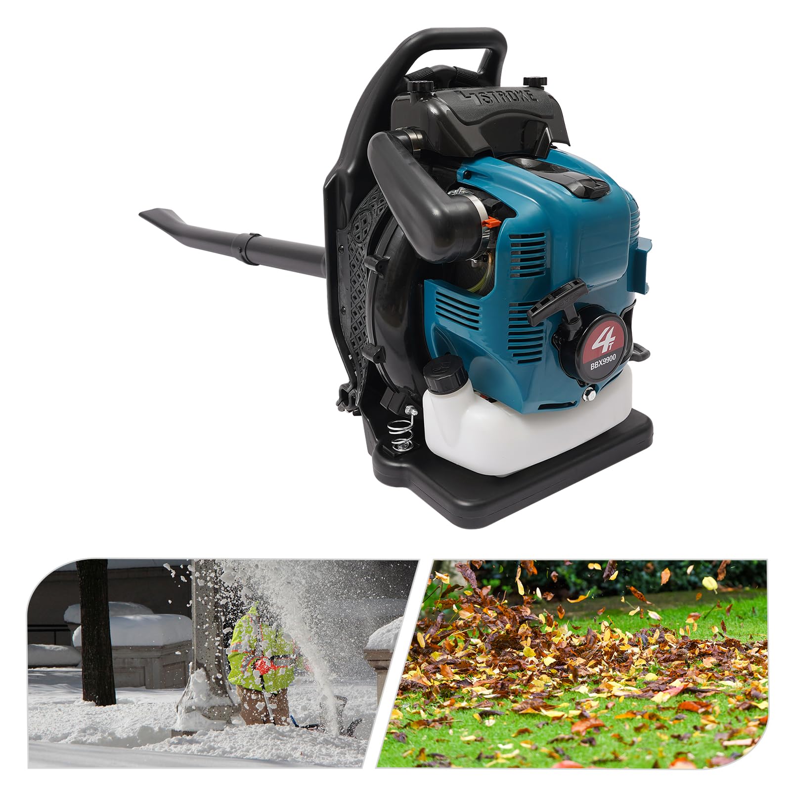 Soffiatore per foglie a benzina ritrattabile, 75,6 cc, 2600 W, velocità 7000 giri/min, volume d'aria 498 ft ³/s, raffreddatore ad aria, soffiatore a 4 tempi, per foglie, polvere, sabbia, neve