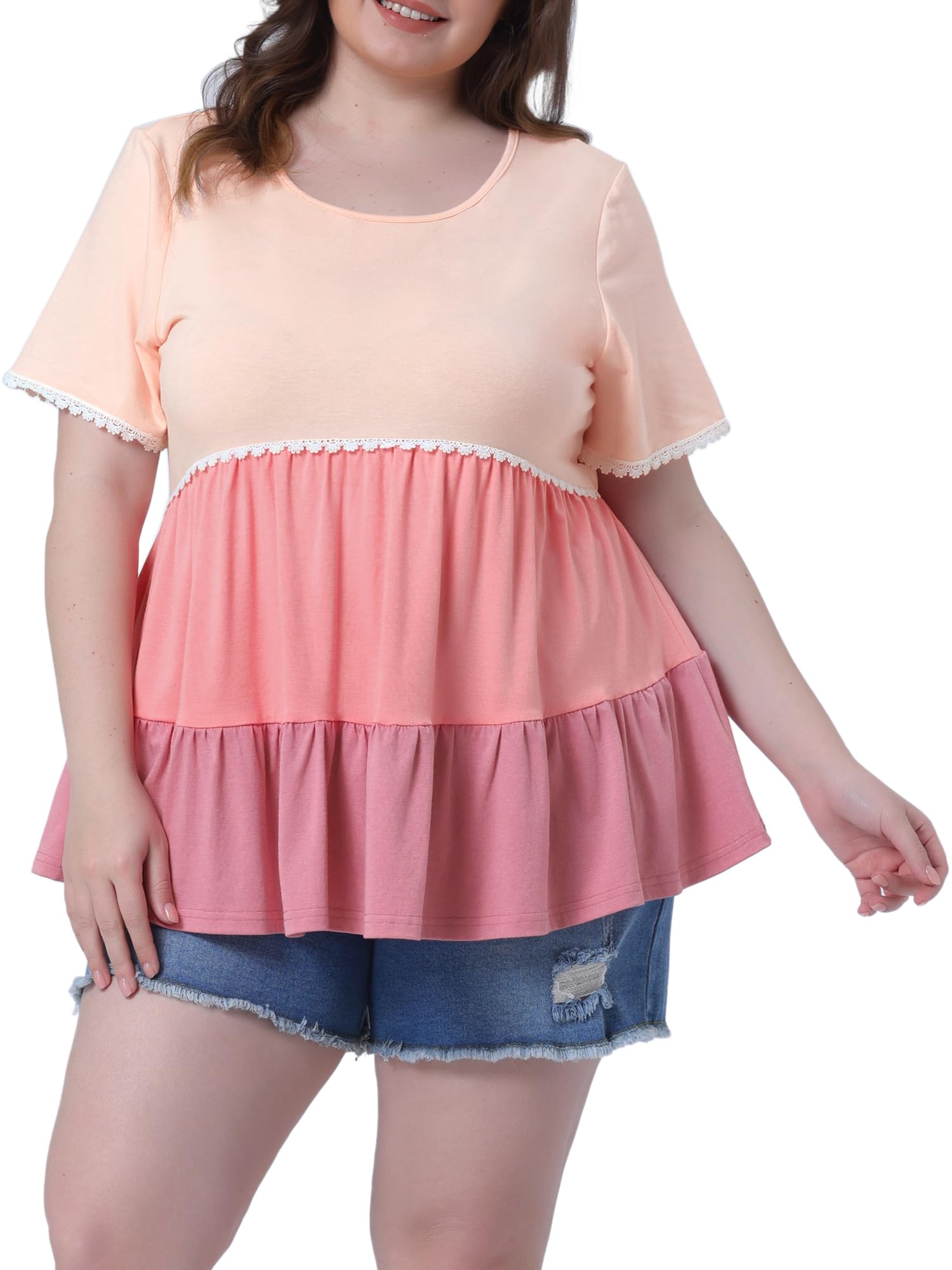 Agnes Orinda Women's Plus Size Babydoll Ruffle Tops Tiered Chic Short Sleeve Casual Loose Flowy Swing Blouses