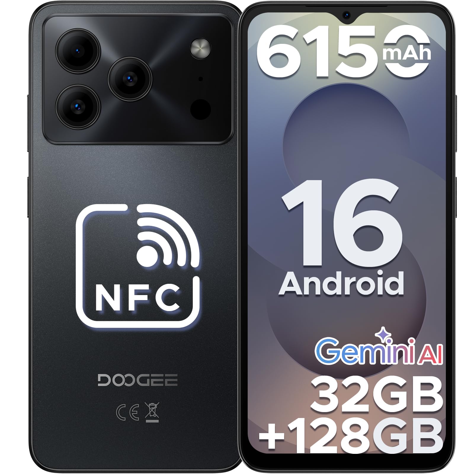 DOOGEE NOTE 56 PRO Mobile Phones, Newest Android 16 With Gemimi AI, 32GB+128GB/2TB, 6150mAh& 6.56"HD+90Hz Display, 4G Dual SIM Unlocked Mobile Phone, 8.45mm Ultra-Slim, Face ID, 5G WiFi, GPS