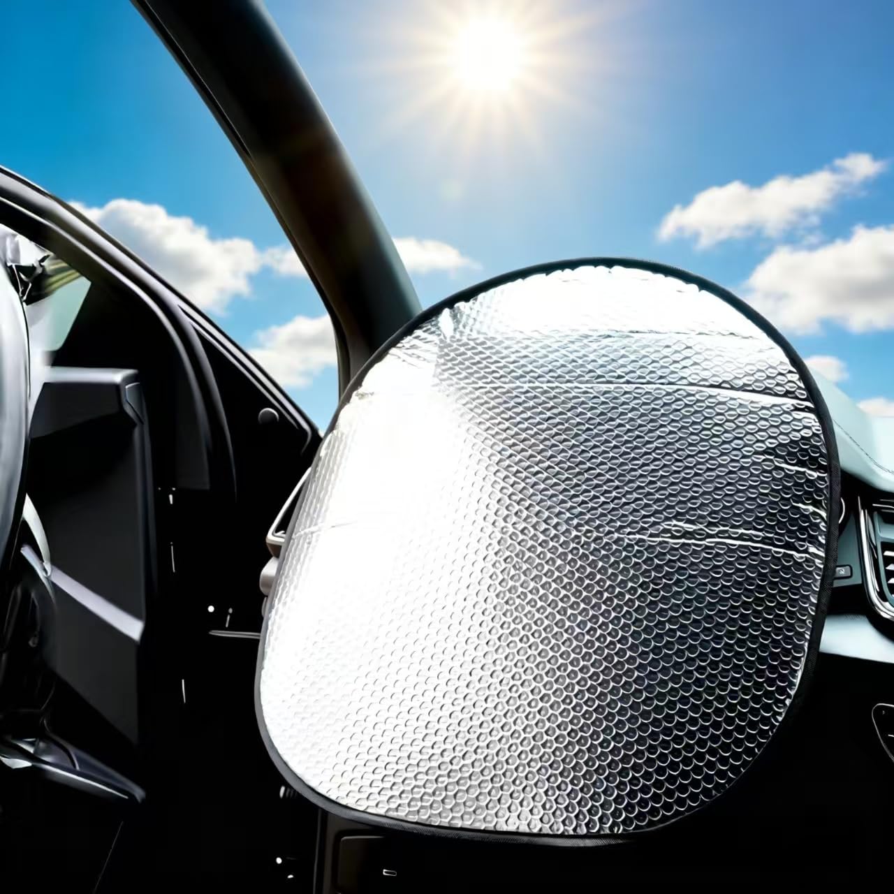 Qizun Normal Steering Wheel Sunshade For Leapmotor T03 Dal 2020, Aluminum Film Sun Cover Heat Shield Protector Automobile Interior Accessory Silver