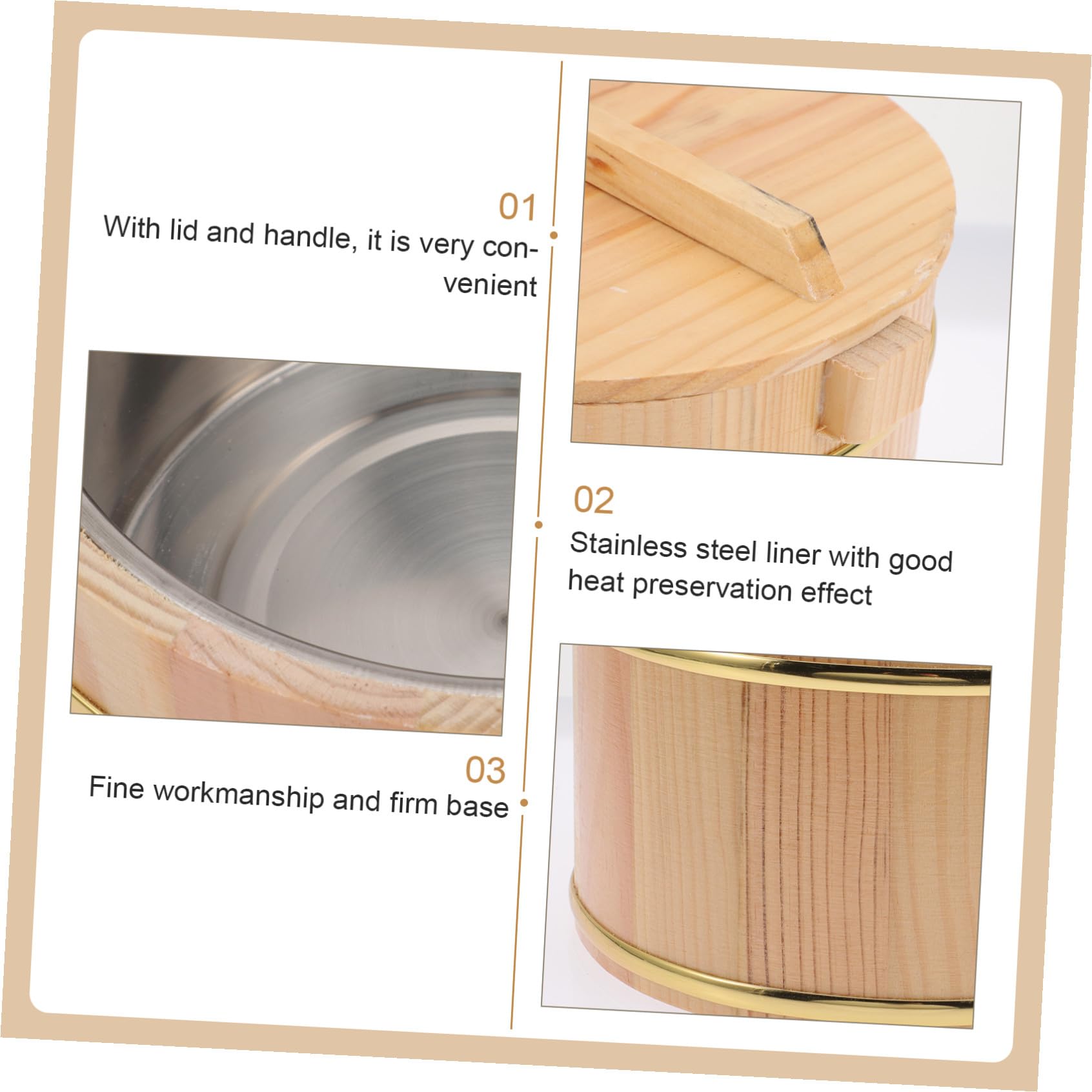 Vasca Tradizionale Giapponese per Riso in Legno 18Cm Coperchio e Manico Casuale Secchiello per Riso al Vapore Adatto a Ristoranti e Preparazioni Casalinghe Stili multipli