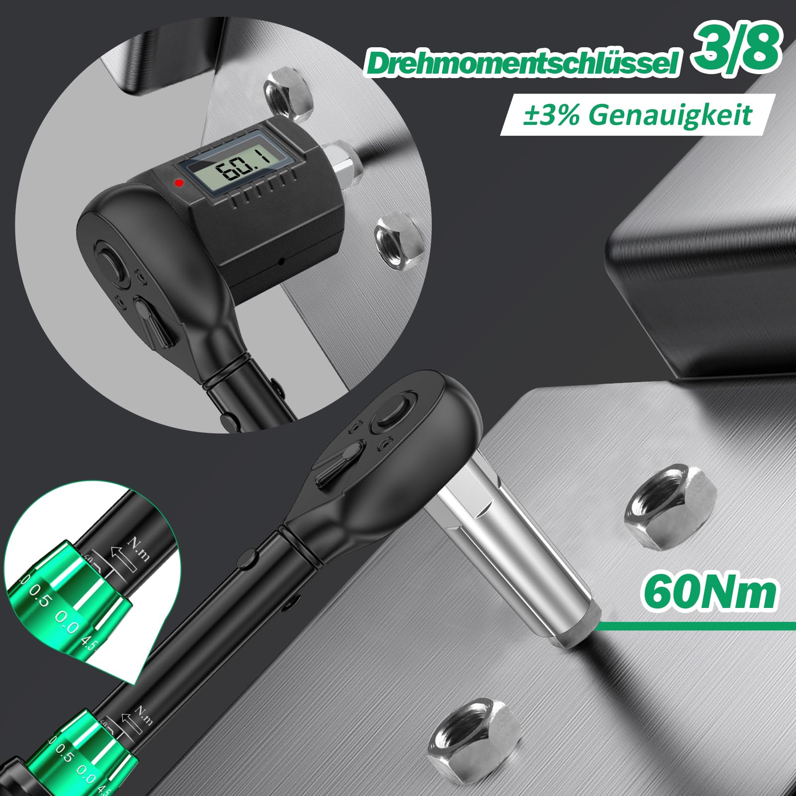 Chiave Dinamometrica 3/8" 5-60Nm, con Prolunga da 25 cm, Utilizzata per la Sostituzione Delle Candele di Accensione di Biciclette, Motocicli e Automobili