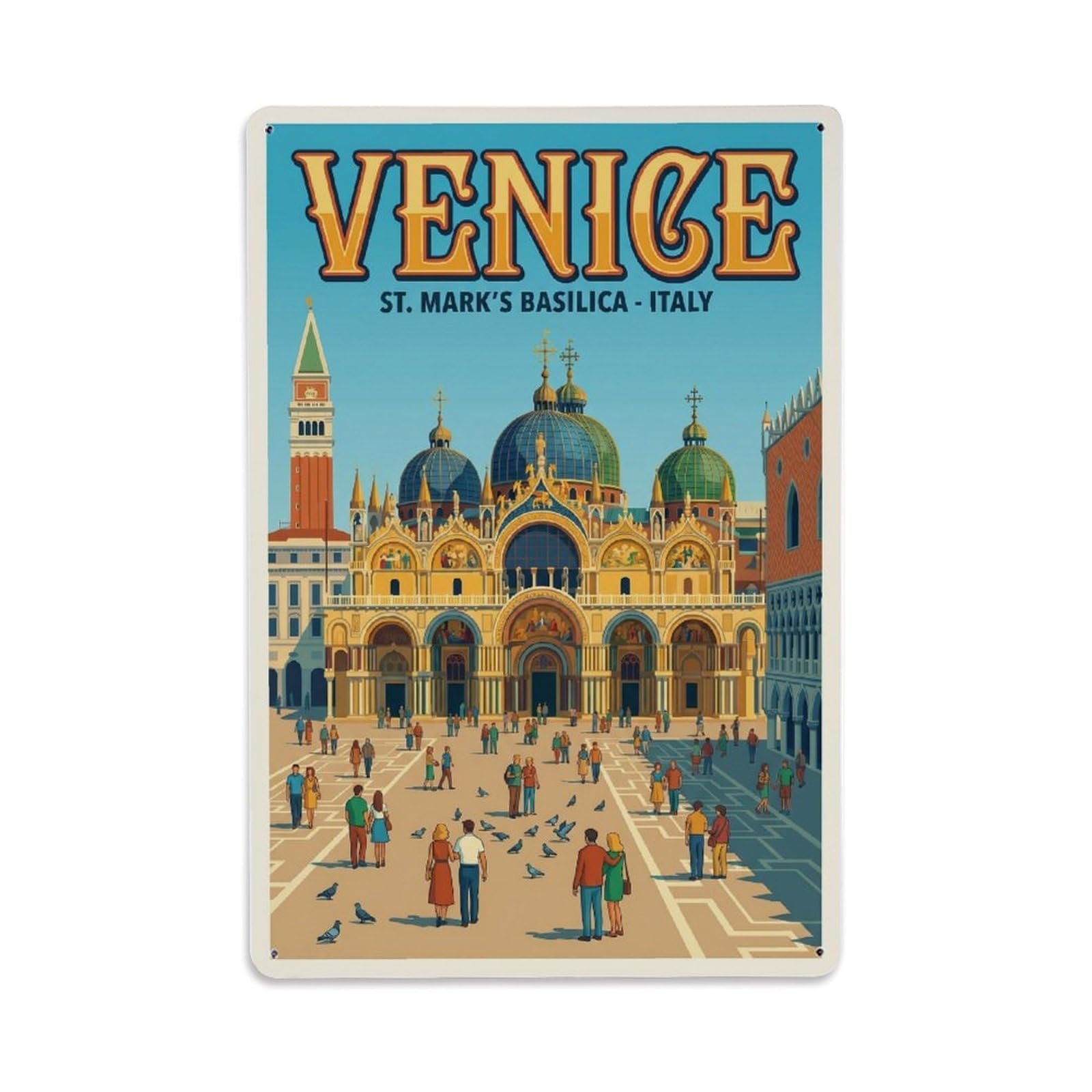 Vintage Travel Basilica Italy Architecture Metal Tin Sign Plaque Wall Decor for Cafe, Club Bar, Office, Home Garden Metal Poster 8x12Inch