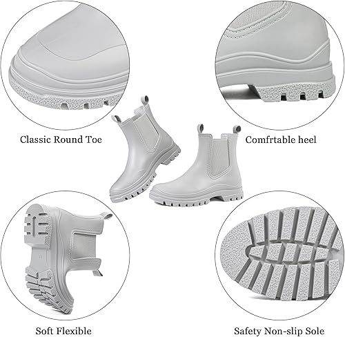 Miniatura 5 de DKSUKO Women's Short Rain Boots Rubber Waterproof Garden Boots Elastic Slip On Ankle Chelsea Boot Fashion Insulated Rain Shoe for Outdoor Work Thick