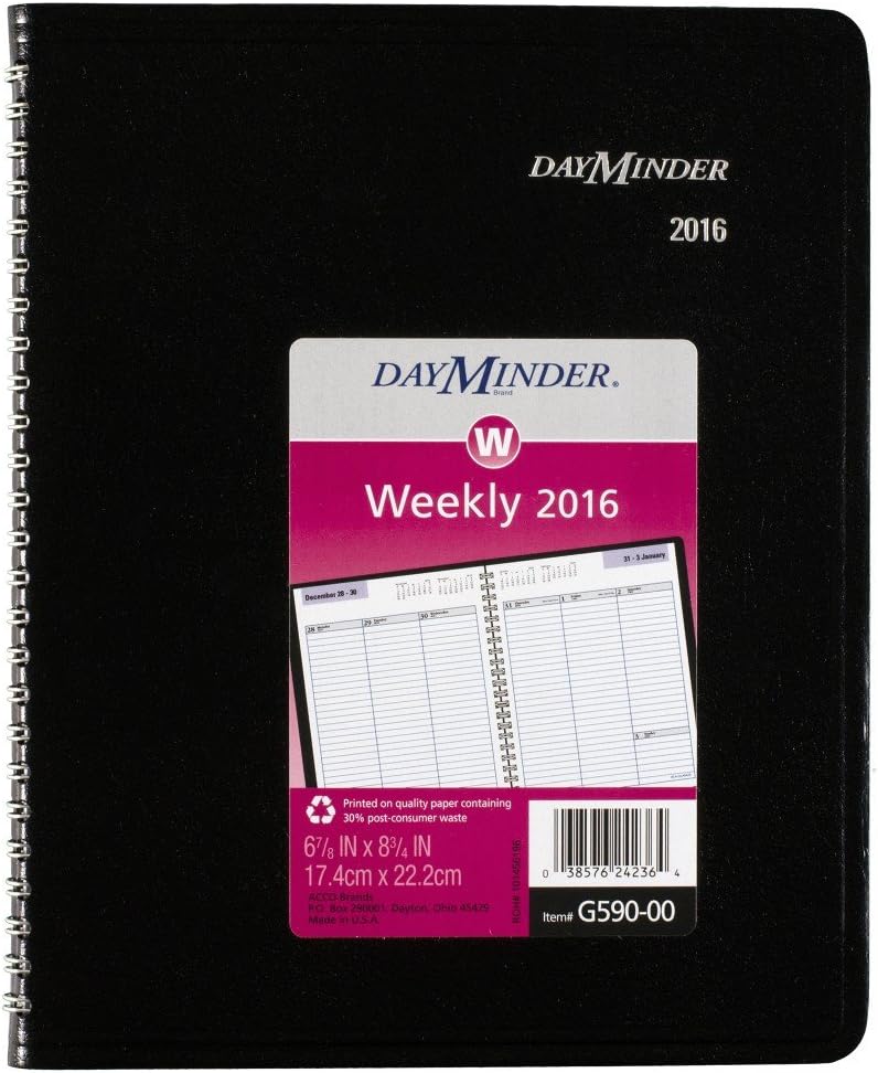 DayMinder Weekly Planner 2016, Wirebound, 6-7/8 x 8-3/4 Inches, Black (G590-00-16)