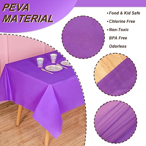Miniatura 2 de Fixwal Paquete de 6 manteles desechables color morado, manteles rectangulares de plástico de 54 x 108 pulgadas, manteles rectangulares de alta