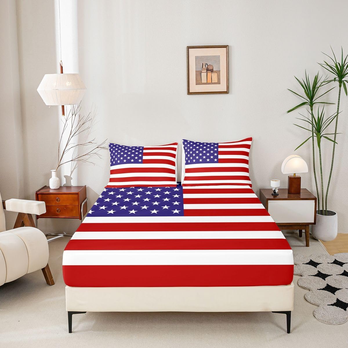 Feelyou American Flag Fitted Sheet with 2 Pillowcases Queen Size World Countries Bed Sheets Set 16" Deep Pocket Boys Girls International Flag Bedding Teens Bedroom Decor Breathable Soft Lightweight