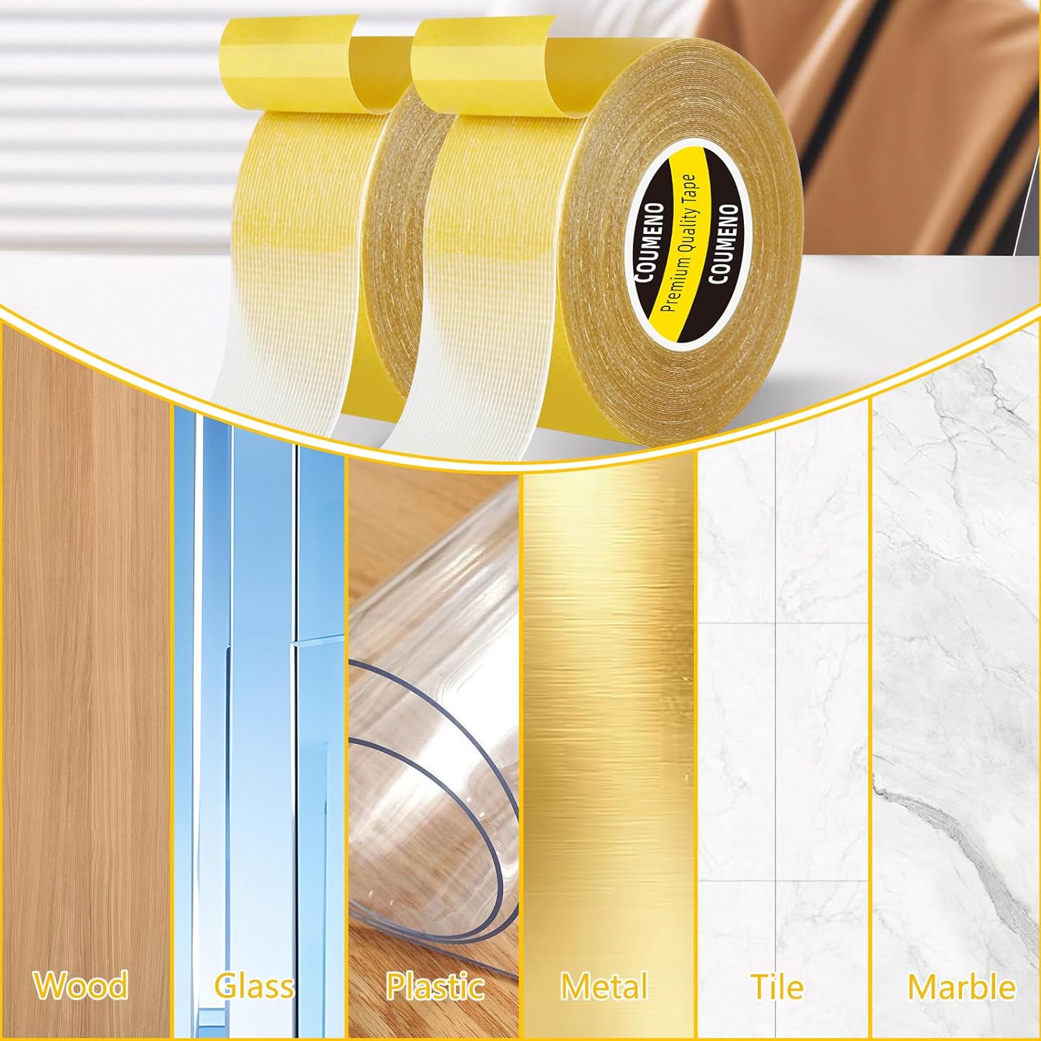 COUMNEO Double Sided Tape Super Sticky Clear Tape Heavy Duty 2 Pack 2in x 66FT Removes Cleanly for Fabric Carpet Car Photos, Wall DIY Crafts