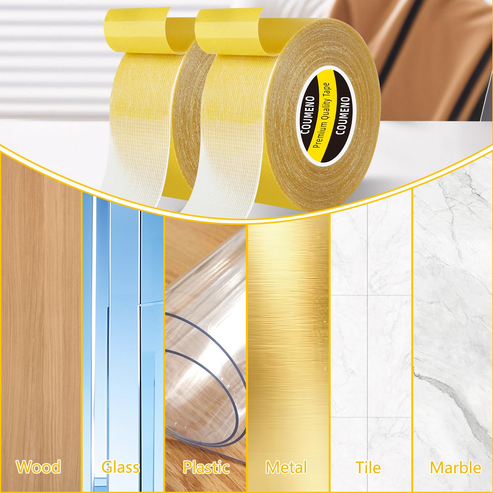 Ruban adhésif double face robuste de 4,1 cm x 50 m pour fixer, coller, épisser, facile à déchirer à la main, idéal pour la maison, l'industrie et le bureau
