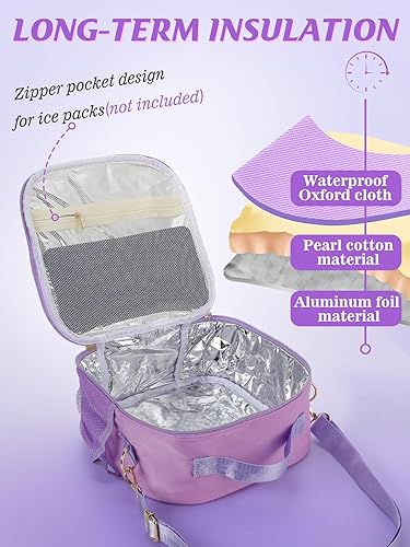 Miniatura 2 de Alphatool Lonchera térmica para niños con correa ajustable, reutilizable, fácil de limpiar, lonchera para niñas, para niños, para la escuela,