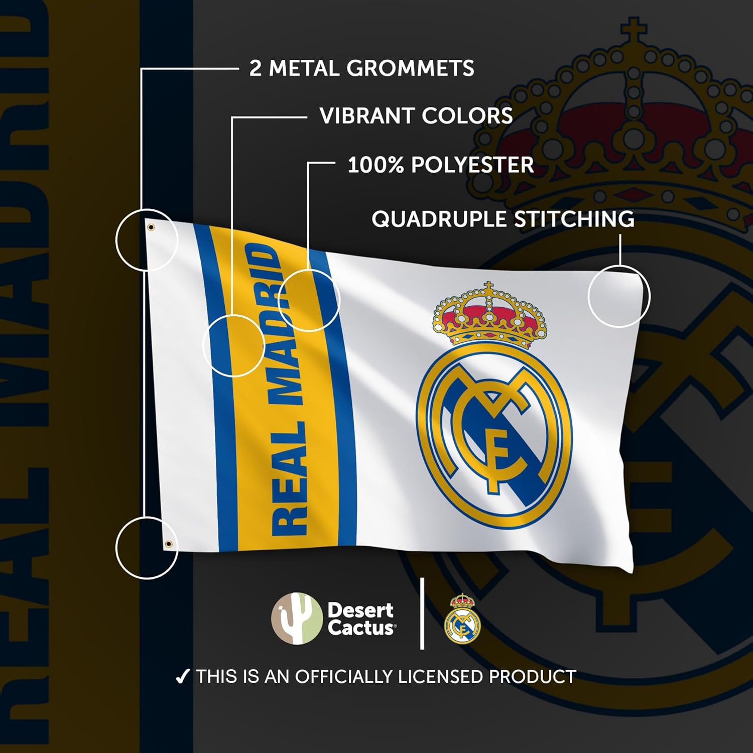 Desert Cactus Real Madrid FC Flag Los Blancos Madridistas Soccer 100% Polyester Indoor Outdoor 3x5 feet Team Flags (Flag K) - Image 4