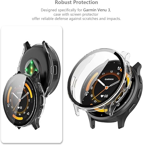 Miniatura 2 de Paquete de 4 Funda con protector de pantalla de vidrio templado compatible con Garmin Venu 3 (1.772 pulgadas), ultrafina, cobertura completa,