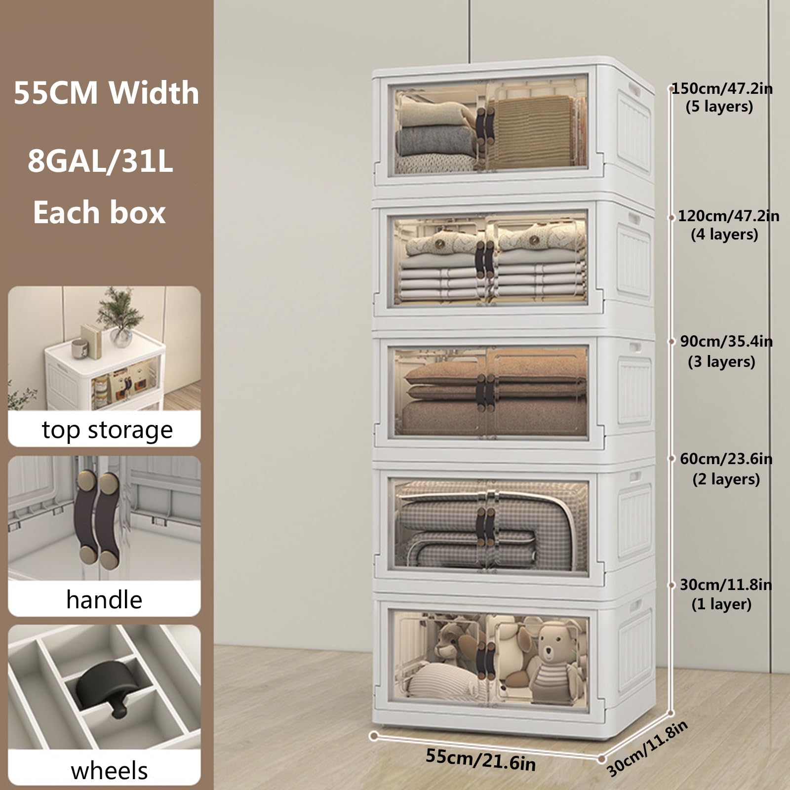 Collapsible Storage Bin With Wheels - Transplastic Storage Cabinet Organizer - 1 Pack Foldable Container