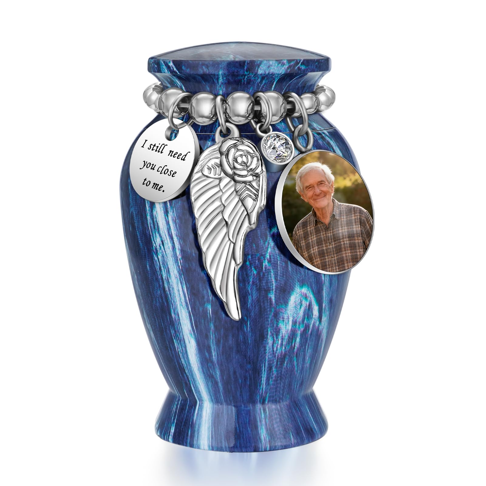 Dletay Personalized Small Urns for Human Ashes Keepsake 2.85 Inches Memorial Mini Cremation Urn for Women Men Aluminum Decorative Funeral Urns - Blue Marble