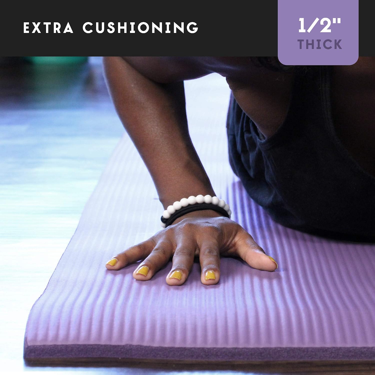 La Baleza Yoga Mat, 3/8 Inch ExtraThick Exercise Mat for Yoga, Pilates and Personal Fitness, Ridged Rubber Surface for Non-Slip Grip, Includes Carrying Travel Strap, Multiple Colors