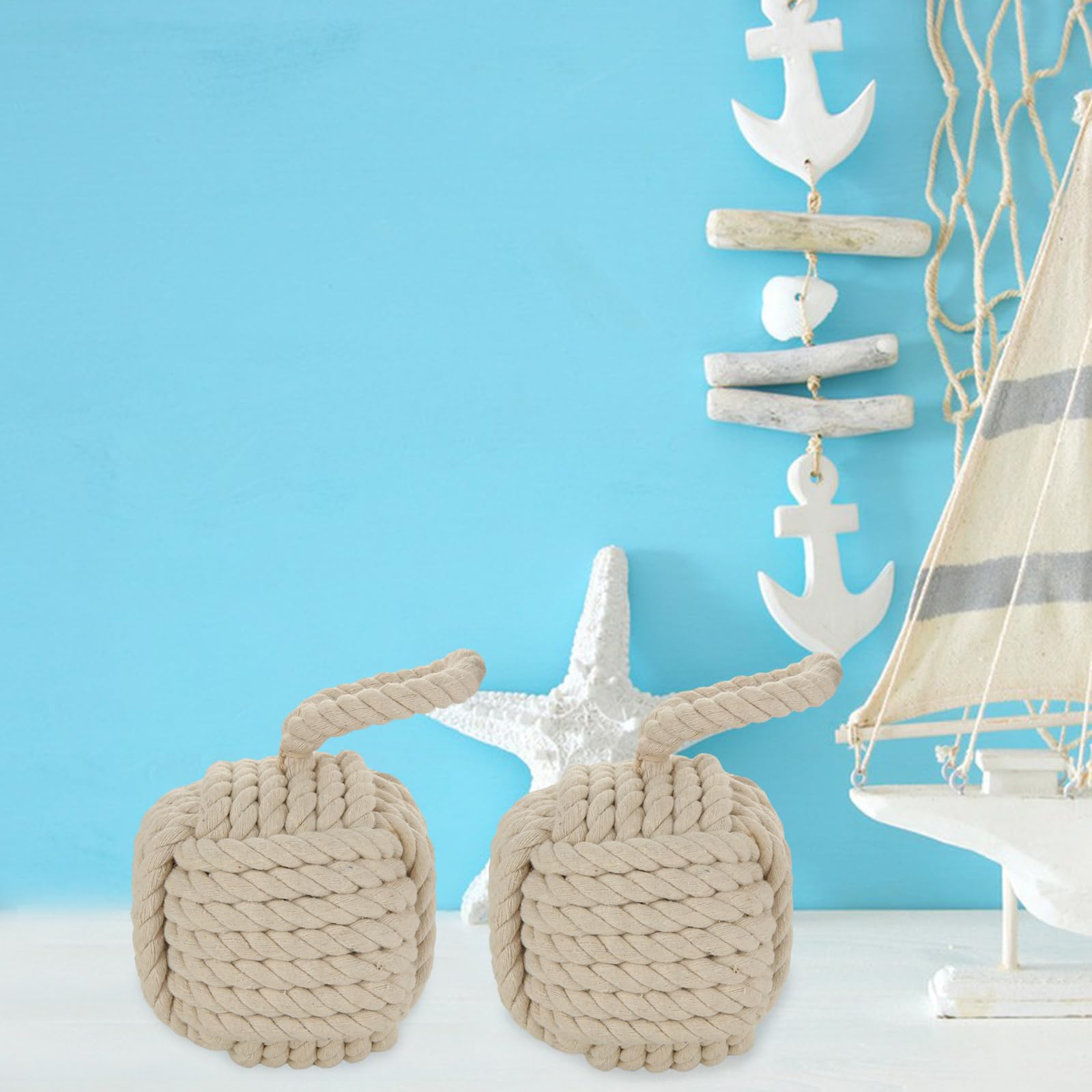 Acrux7 Confezione da 2 fermaporta quadrati da 14 x 14 cm, fermaporta decorativo nautico con maniglia, fermaporta interno ponderato in iuta per finestra, fondo della porta, mantiene la porta aperta