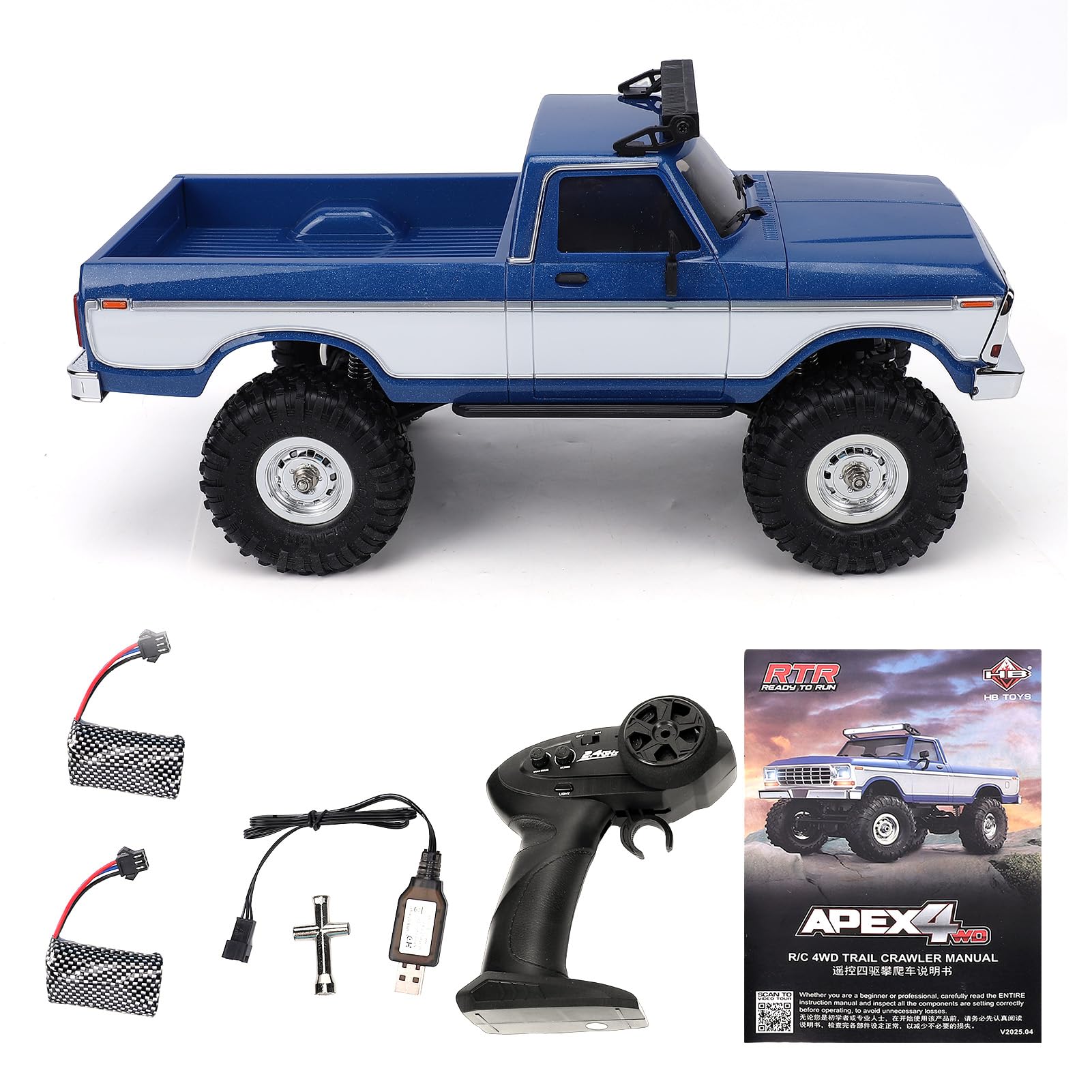Pickup Radiocomandato in Scala 1/16 a 2,4 GHz, con Luci a LED, Trazione Integrale, Fuoristrada, Dotato di Luci Colorate, velocità Massima 10 Km/h, Autonomia di 25 Minuti, (Blu)