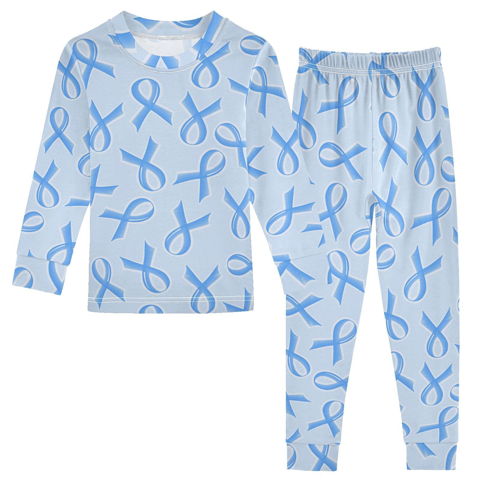 SPRIPORT Blue Ribbon Soft Comfy Pajama Set Long Sleeve Top and Pants Cotton Sleepwear 2 Piece Pjs Set 4T