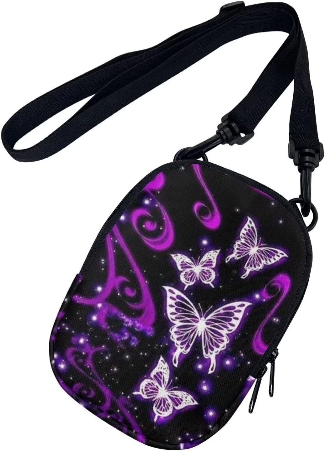 Chaqlin Bolsa Bandolera Para Niños Y Niñas - Diseño Floral Mariposas Moradas, Tamaño único, Ligera Y Práctica