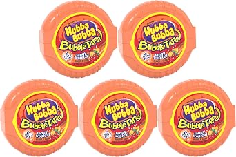 HUBBA BUBBA Bubble Gum Tape - Tangy Tropical Flavor 6 ft each Set of 5