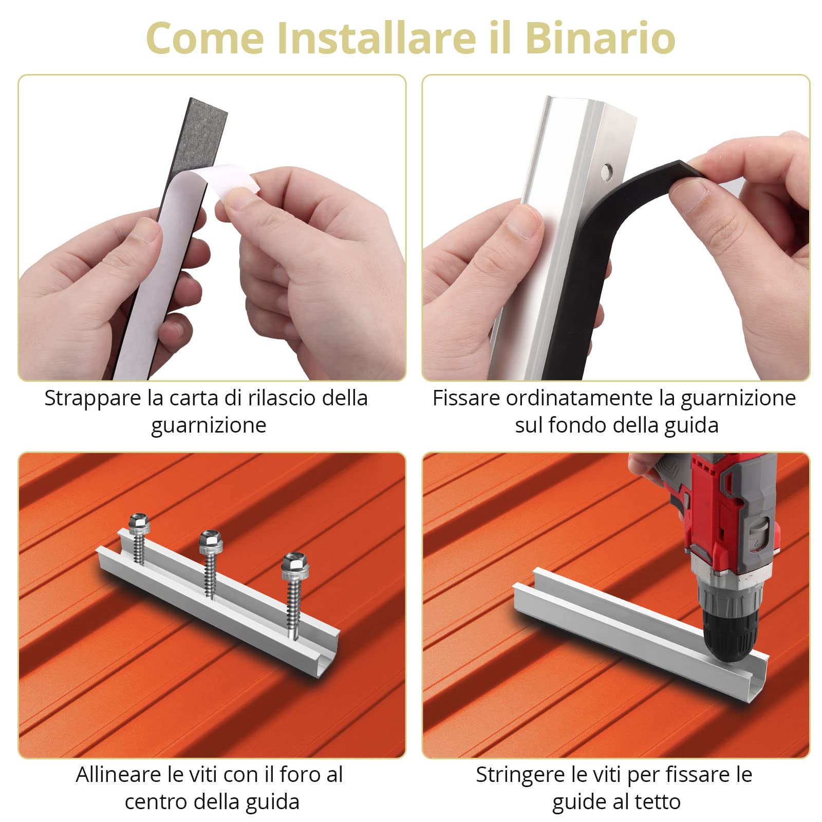 Anbte Set 6 Supporto per Pannello Solare 30mm/35mm Universali Pannelli Solari (Argento-Nessun Staffa, 200*25mm)