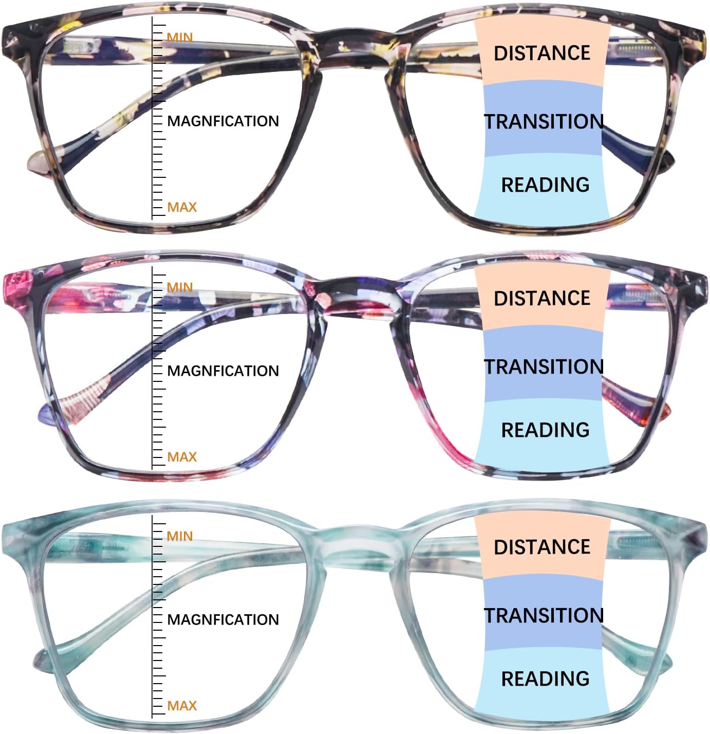 3 Pack Progressive Multifocal Reading Glasses Blue Light Blocking Spring Hinge Fashion Print Eyeglasses for women - Image 3