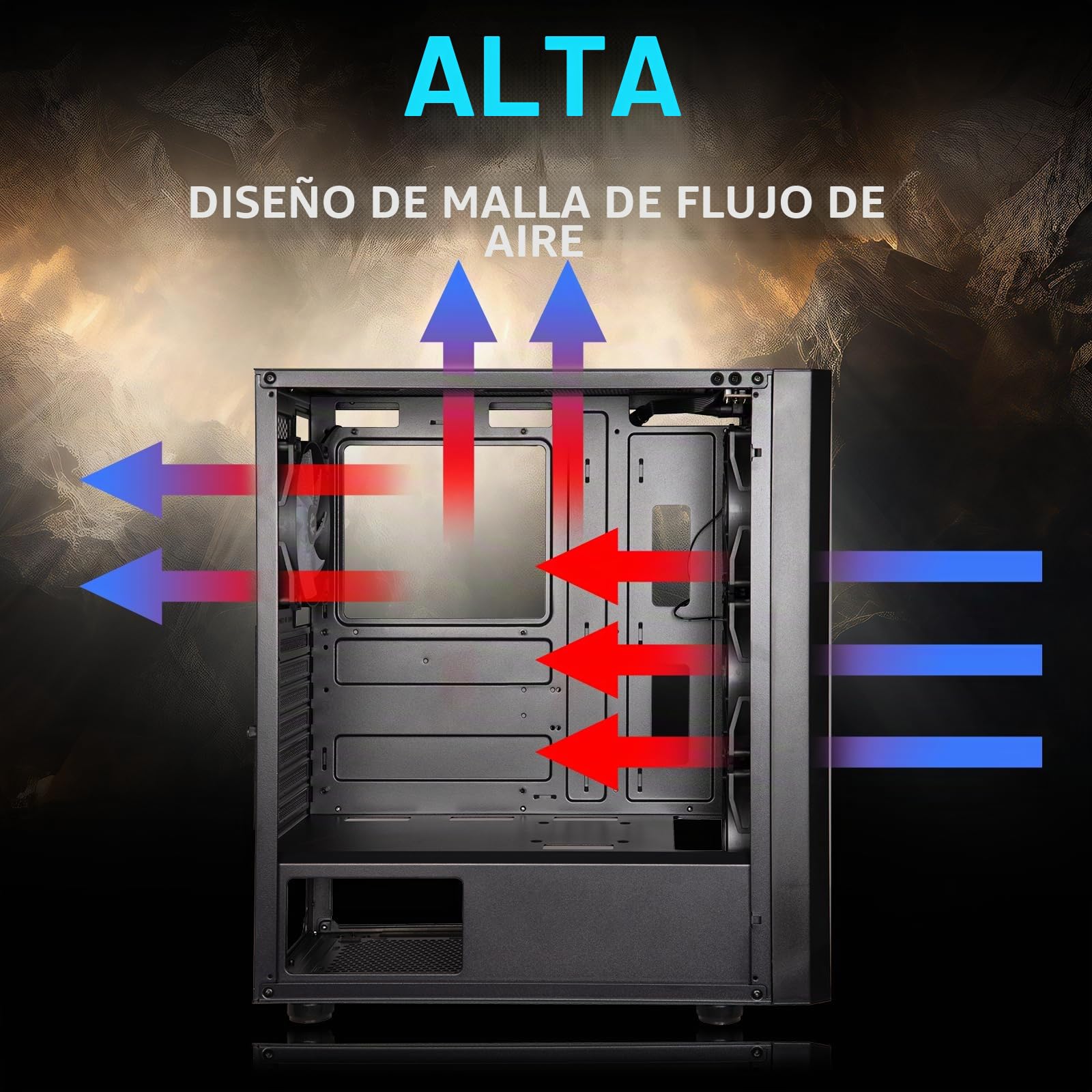 Caja para PC Media Torre Apollo (Negro) 4 Ventiladores ARGB
