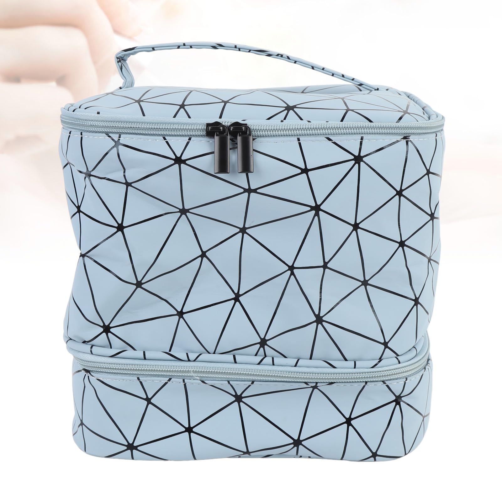 Organizzatore da viaggio per smalto per unghie a doppio strato, con manico, contiene 30 bottiglie, blu, per nail artist, in poliuretano e tessuto Oxford, 24 x 23 x 21 cm