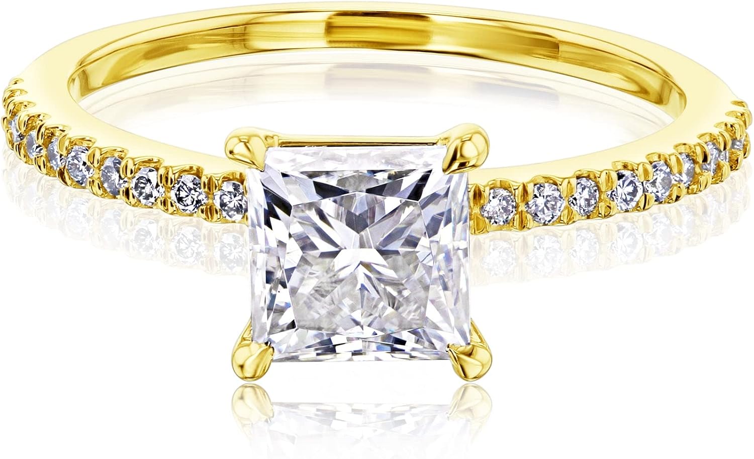 1ct Moissanite Princess Petite Shank Engagement Ring 14K Gold (DEF/VS)