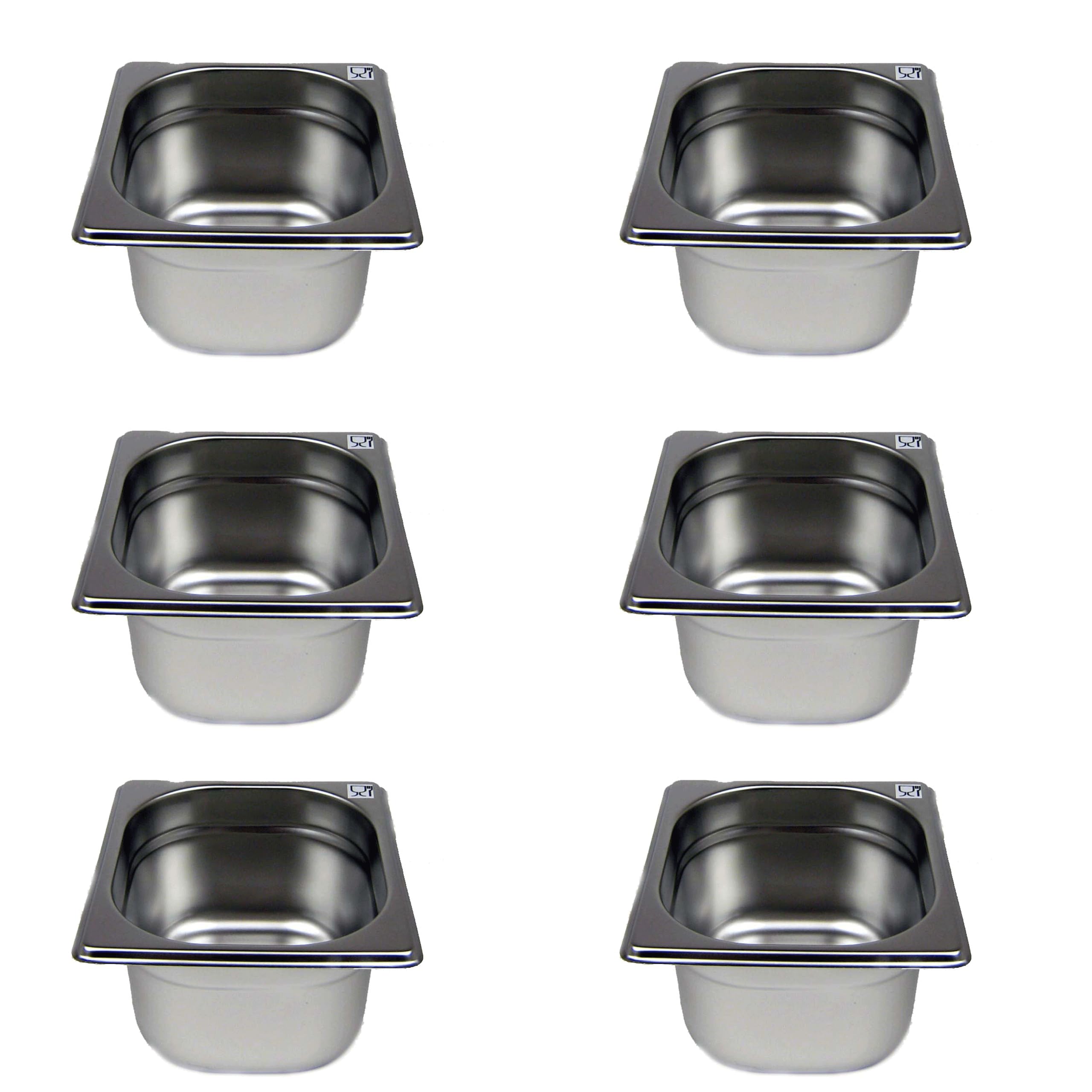 Gastronorm GN 1/6 - Lote de 6 recipientes para gastronomía, acero inoxidable, 1,6 litros, profundidad de 100 mm