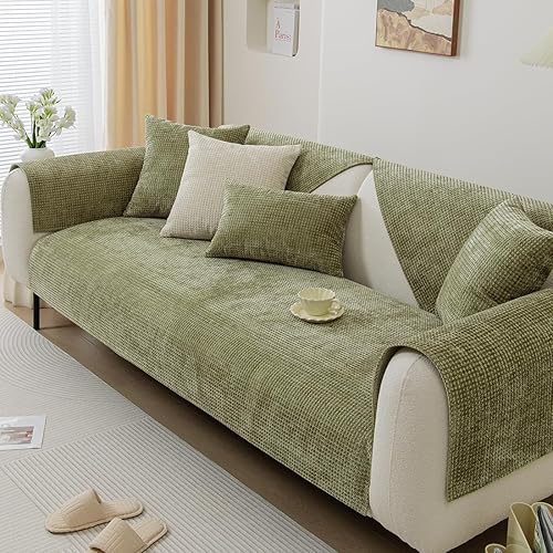 Miniatura 3 de vctops Funda de sofá de felpilla a cuadros de granja para sofá, funda de felpa súper suave para sofá seccional, funda antideslizante para sofá