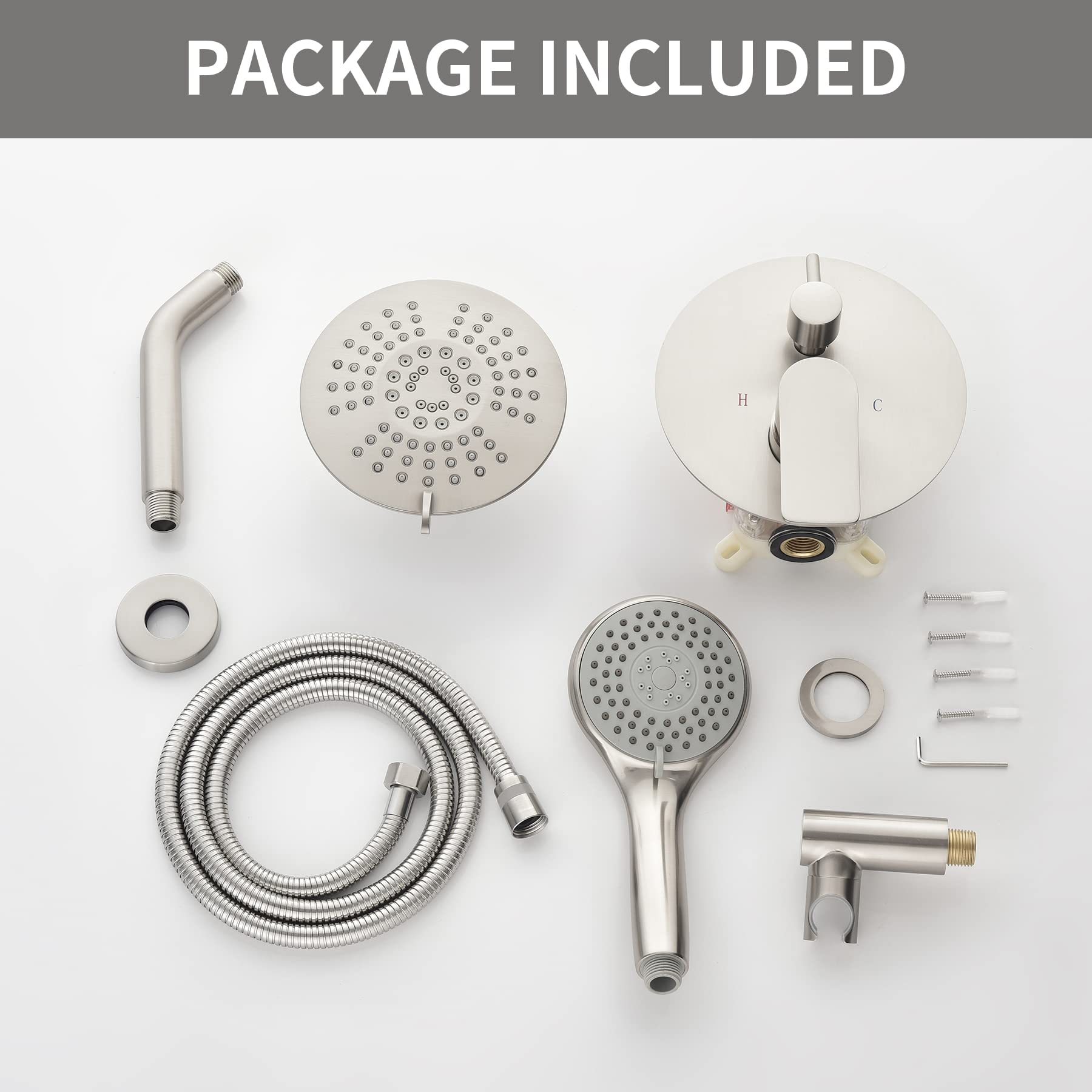 Image showcasing INAGE Round Shower System with Handheld Shower and Rain Shower Faucet ...