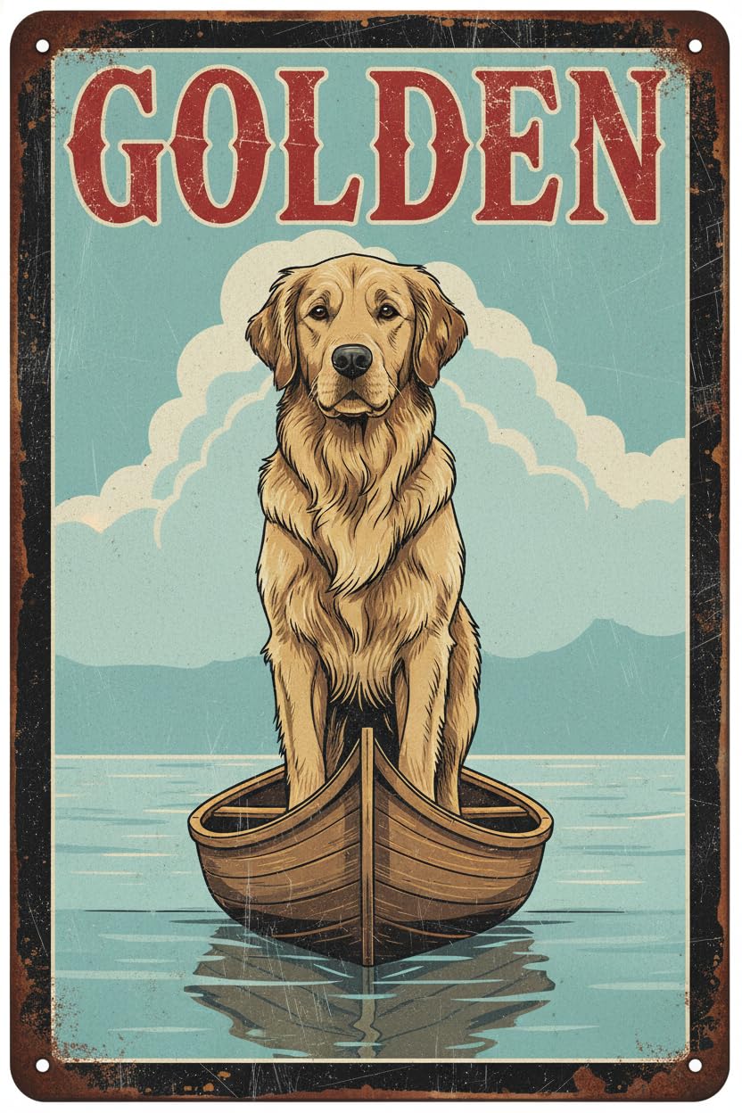 Dogs Golden Dog Metal Sign Tin Poster Decor Bar Wall Art Painting Decor For Kit Home Decoration Vintage Nostalgic Mural Dimensions 8x12 INCH Signs Aluminum Plates Printed