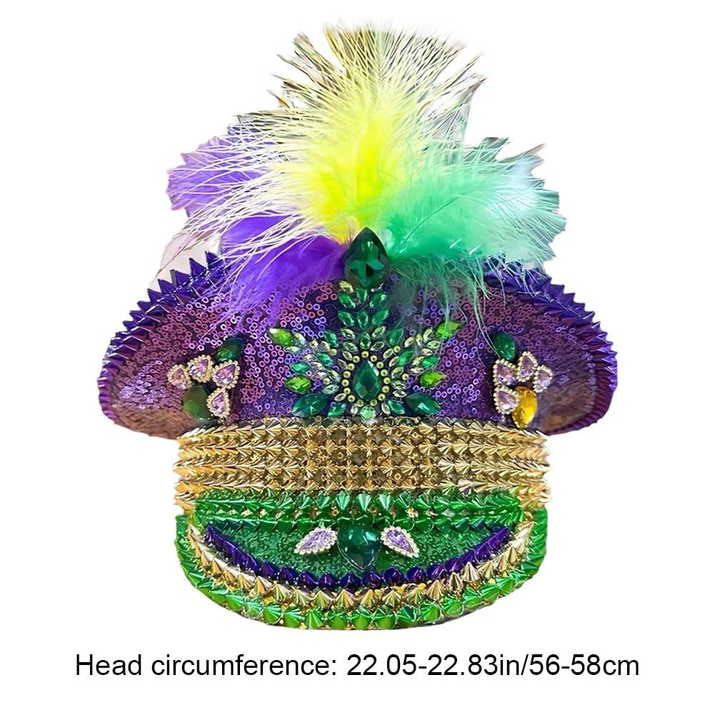 Hrippy Cappello Mardi Gras Berretto Militare Cappelli in Maschera Piuma Costume di Carnevale Cappello Steampunk Sergente Cappello Festival Copricapo